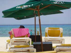 Beach chairs with umbrella Playa del Carmen